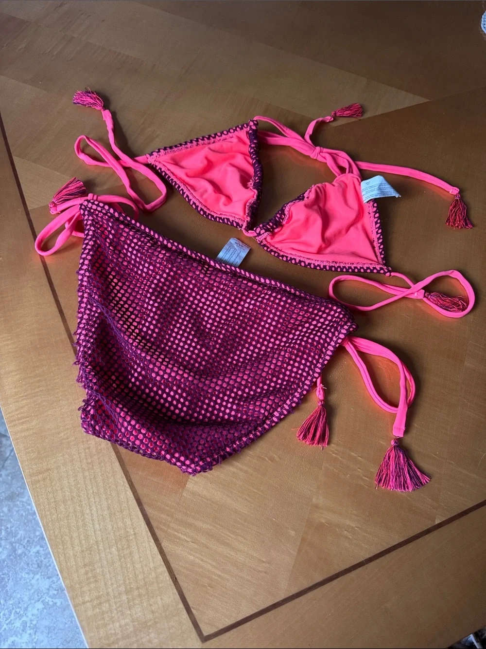 Trillium Hot Pink and Magenta Beaded Crochet Bikini Set size l